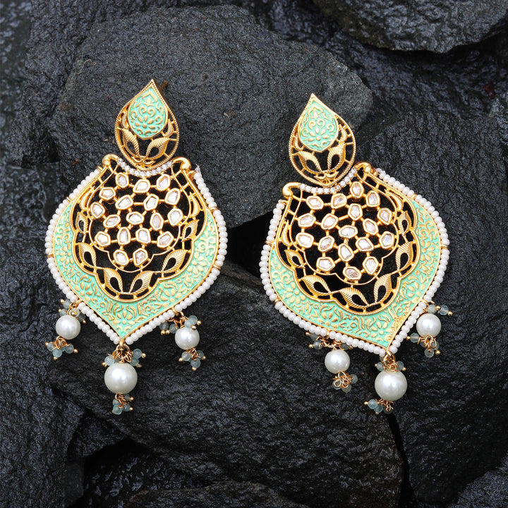 Gold Finished Brass Danglers with Antique Meenakari and Kundan Work