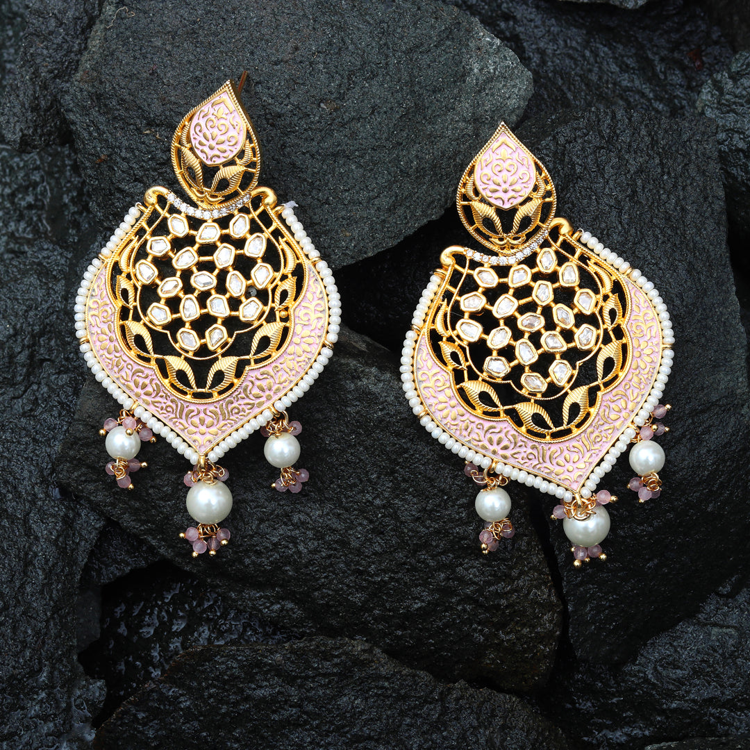 Gold Finished Brass Danglers with Antique Meenakari and Kundan Work