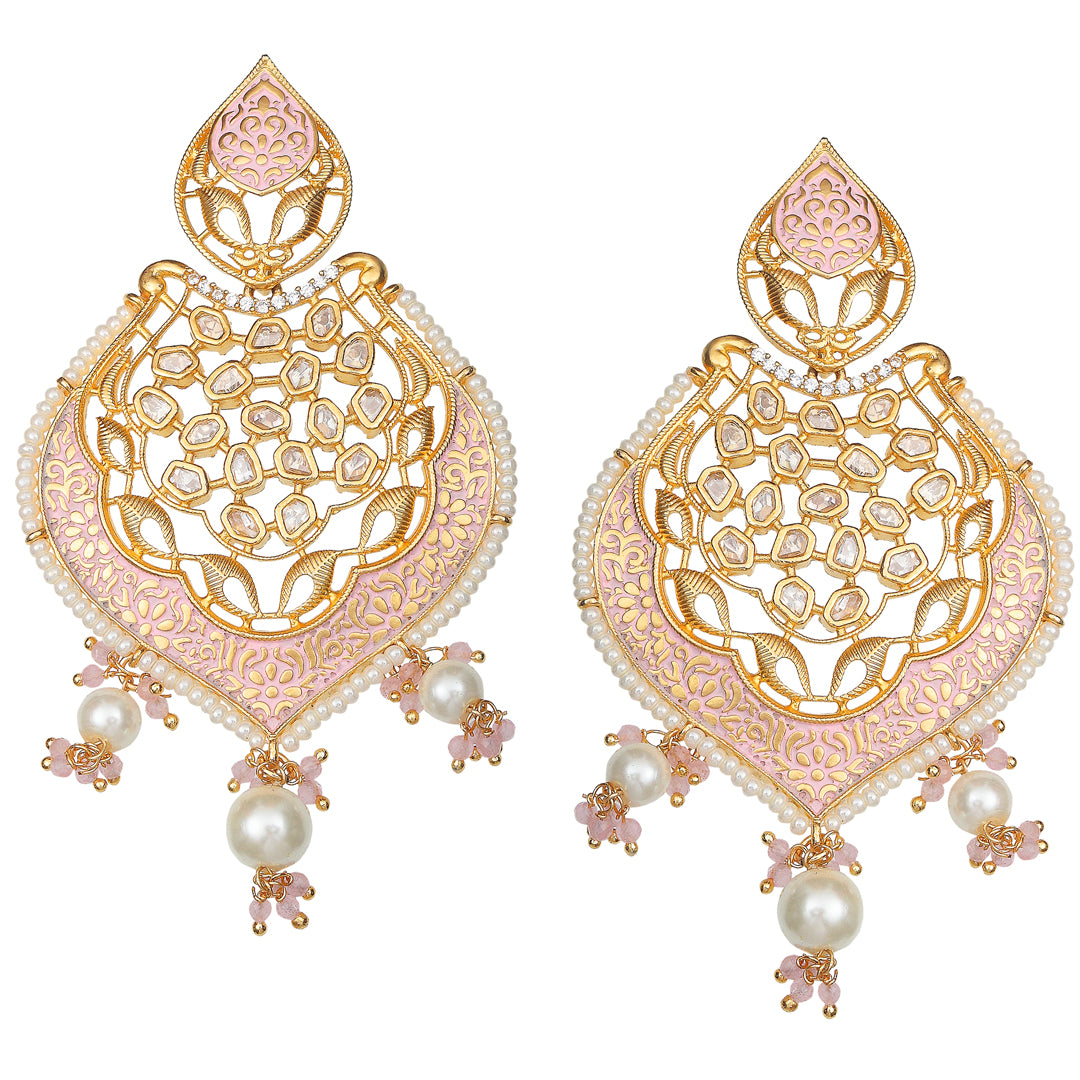 Gold Finished Brass Danglers with Antique Meenakari and Kundan Work