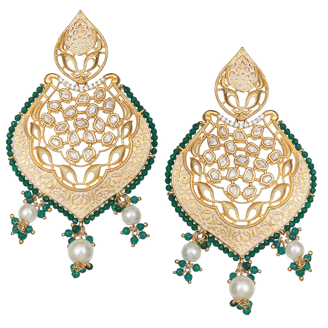 Gold Finished Brass Danglers with Antique Meenakari and Kundan Work