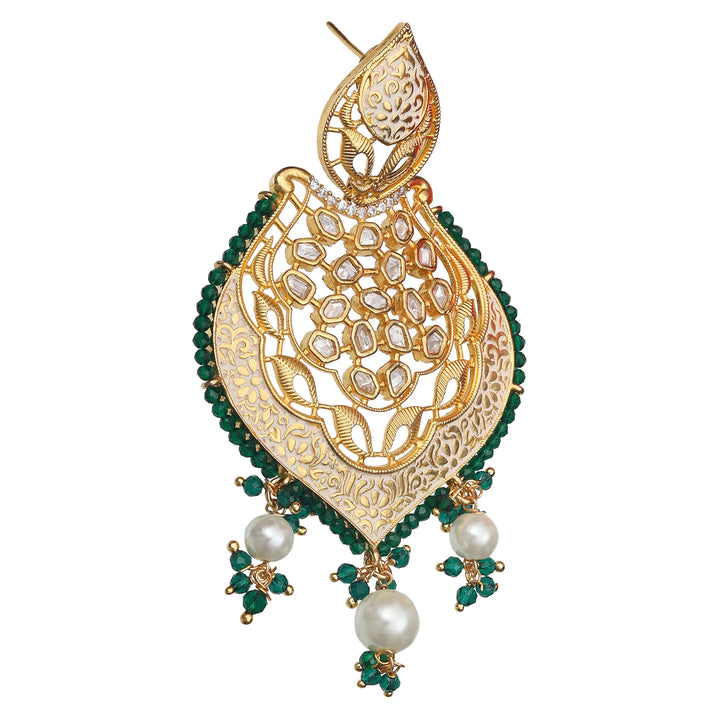 Gold Finished Brass Danglers with Antique Meenakari and Kundan Work