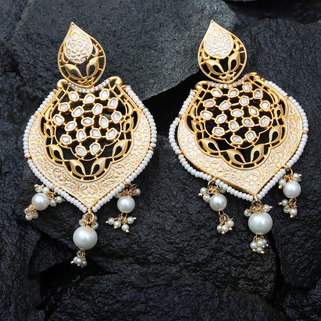 Gold Finished Brass Danglers with Antique Meenakari and Kundan Work