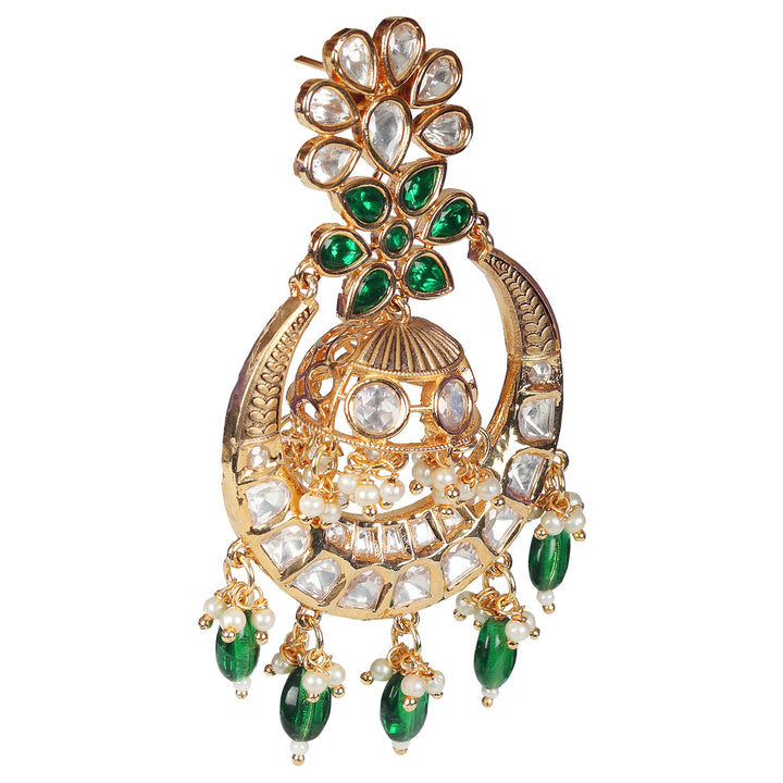 Kundan Chandbalis with Green & White Beads.