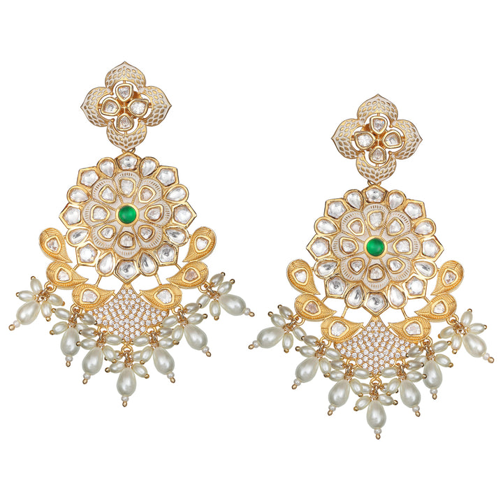 Kundan Danglers with Faux Diamonds & White Beads