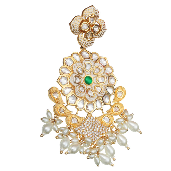 Kundan Danglers with Faux Diamonds & White Beads