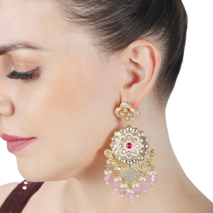 Kundan Danglers with Faux Diamonds & Pink Beads