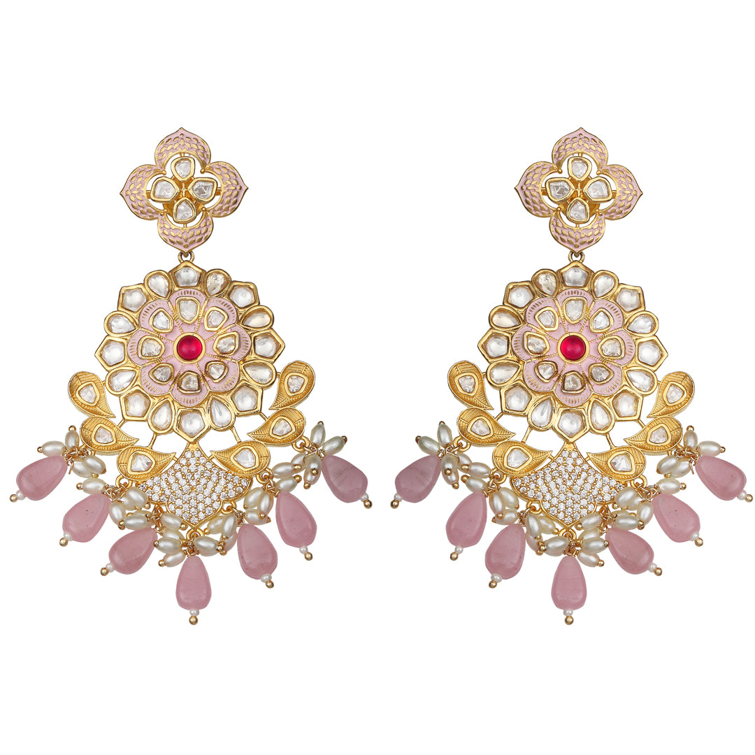 Kundan Danglers with Faux Diamonds & Pink Beads