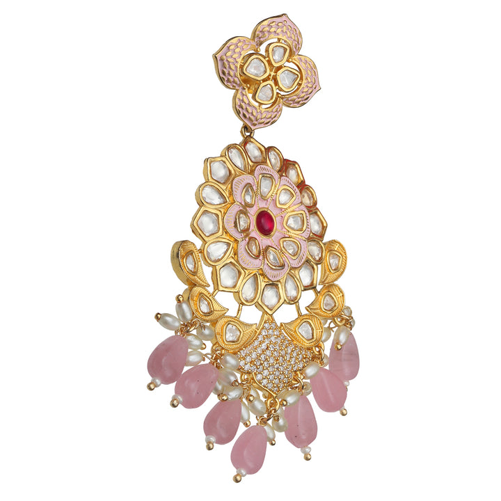 Kundan Danglers with Faux Diamonds & Pink Beads