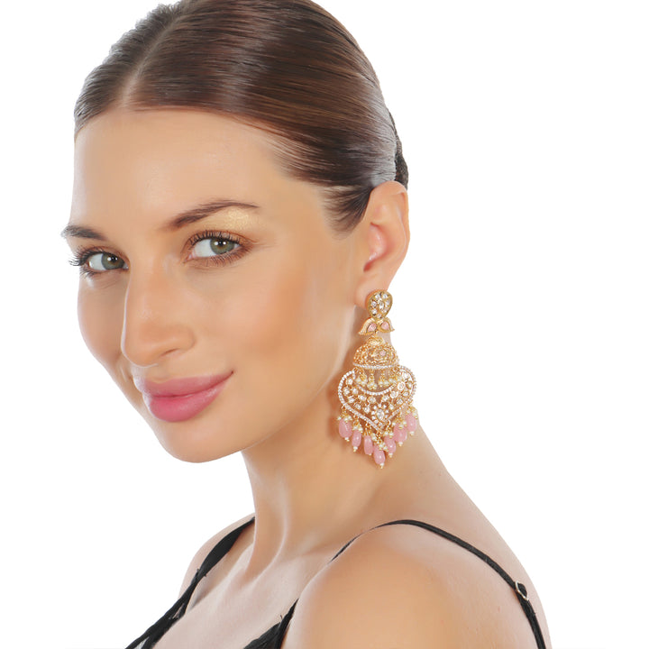 Gold Finish Pink Kundan & Polki Danglers