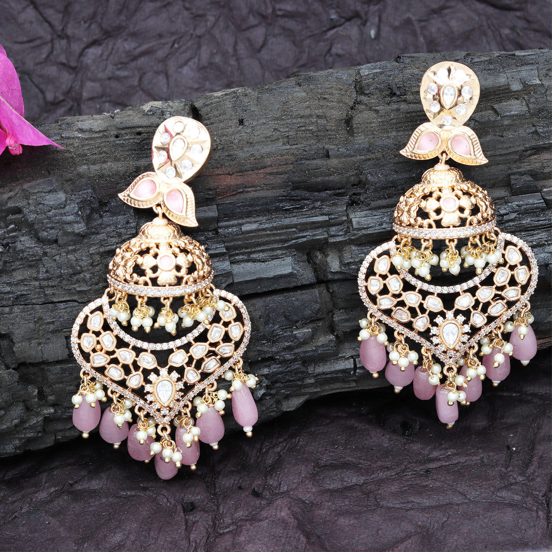 Gold Finish Kundan and Polki Danglers