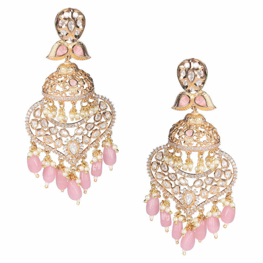 Gold Finish Pink Kundan & Polki Danglers