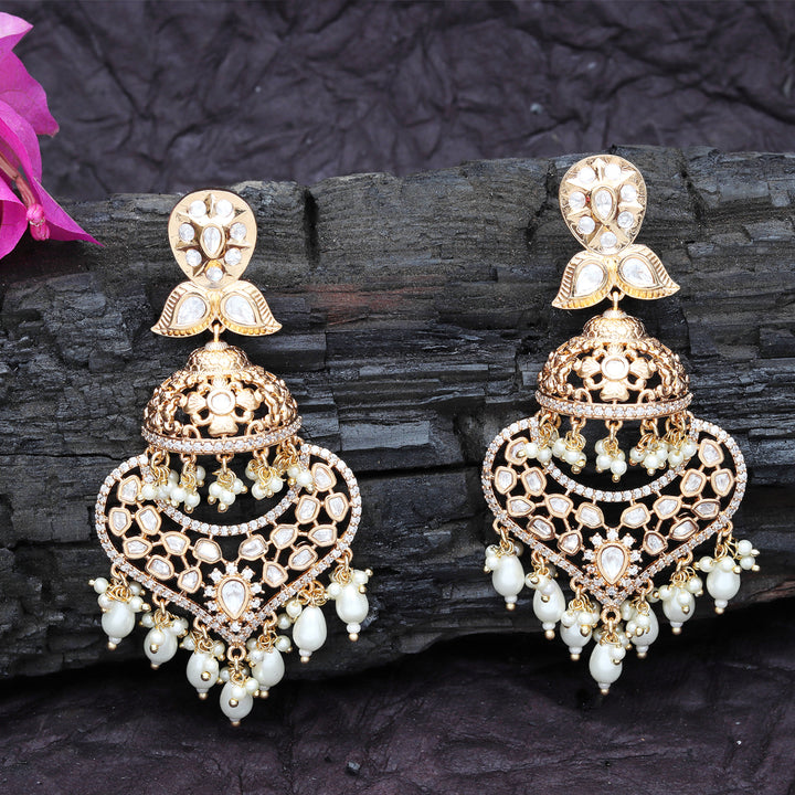 Gold Finish Kundan and Polki Danglers