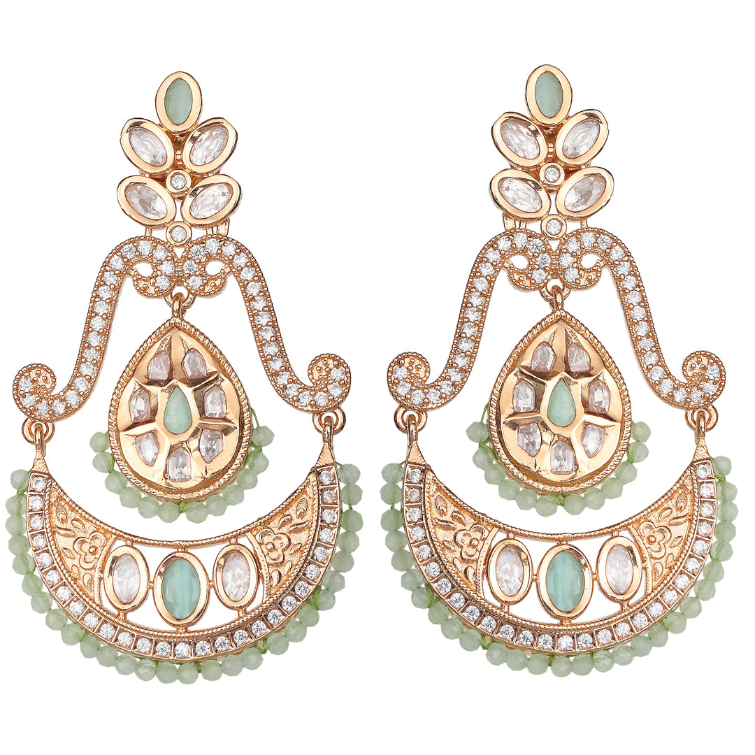 Kundan Chanbalis with Delicate Faux Diamonds and Mint Beads.