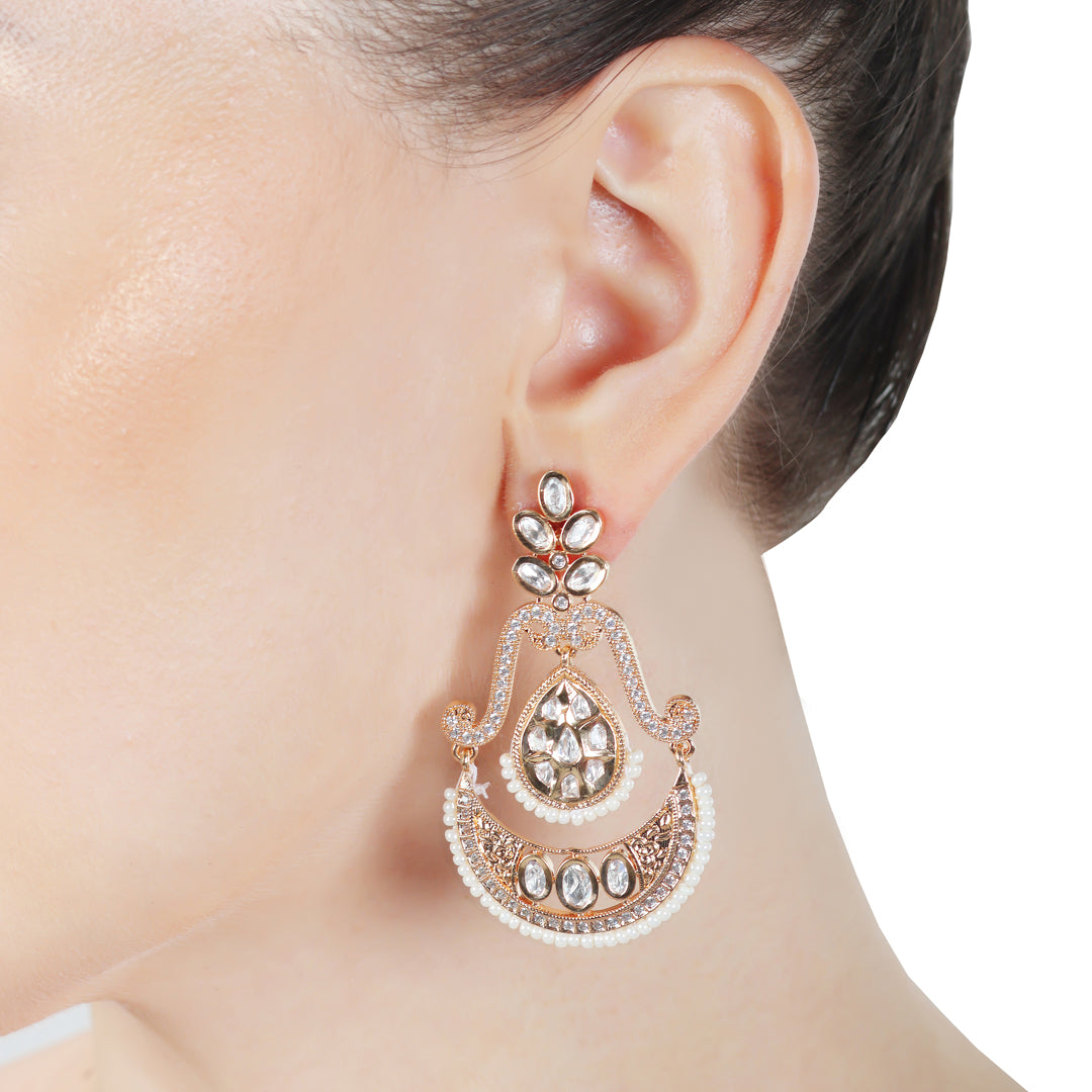 Kundan Chanbalis with Delicate Faux Diamonds and White Beads.