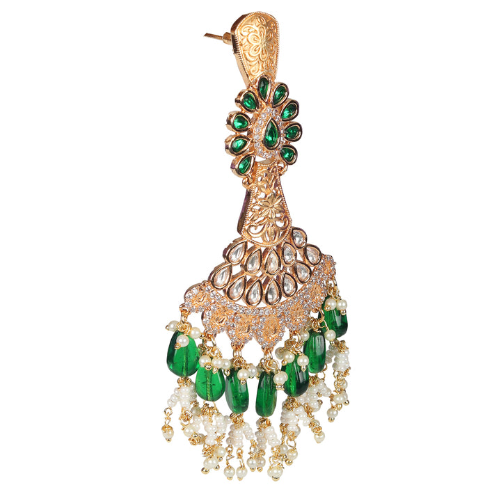 Kundan Danglers with Delicate Faux diamonds and White & Green Beads.