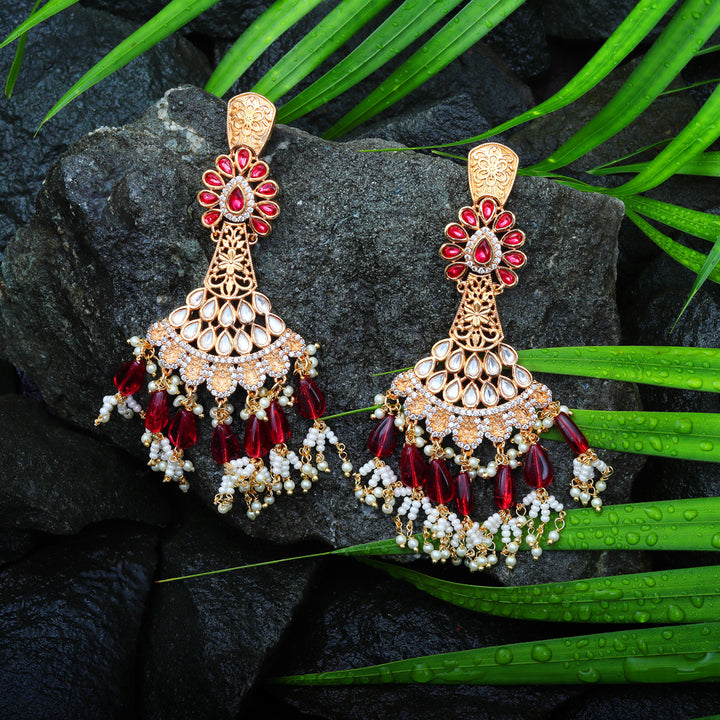 Kundan Danglers with Delicate Faux Diamonds and White & Pink Beads.