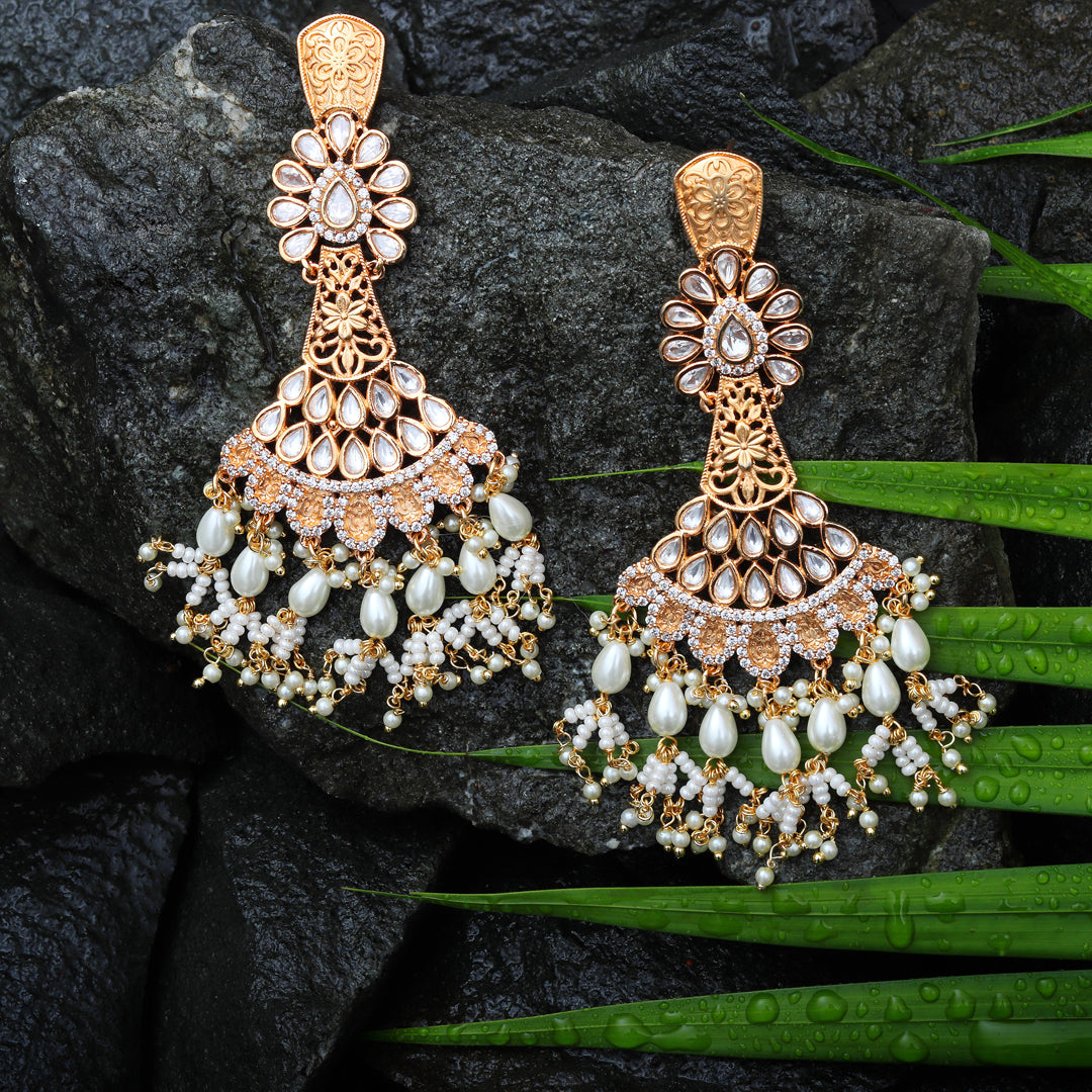 Kundan Danglers with Delicate Faux Diamonds and White & Pink Beads.