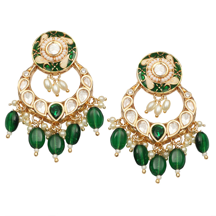 Gold finished Emerald Green Meenakari Kundan Chaandbalis