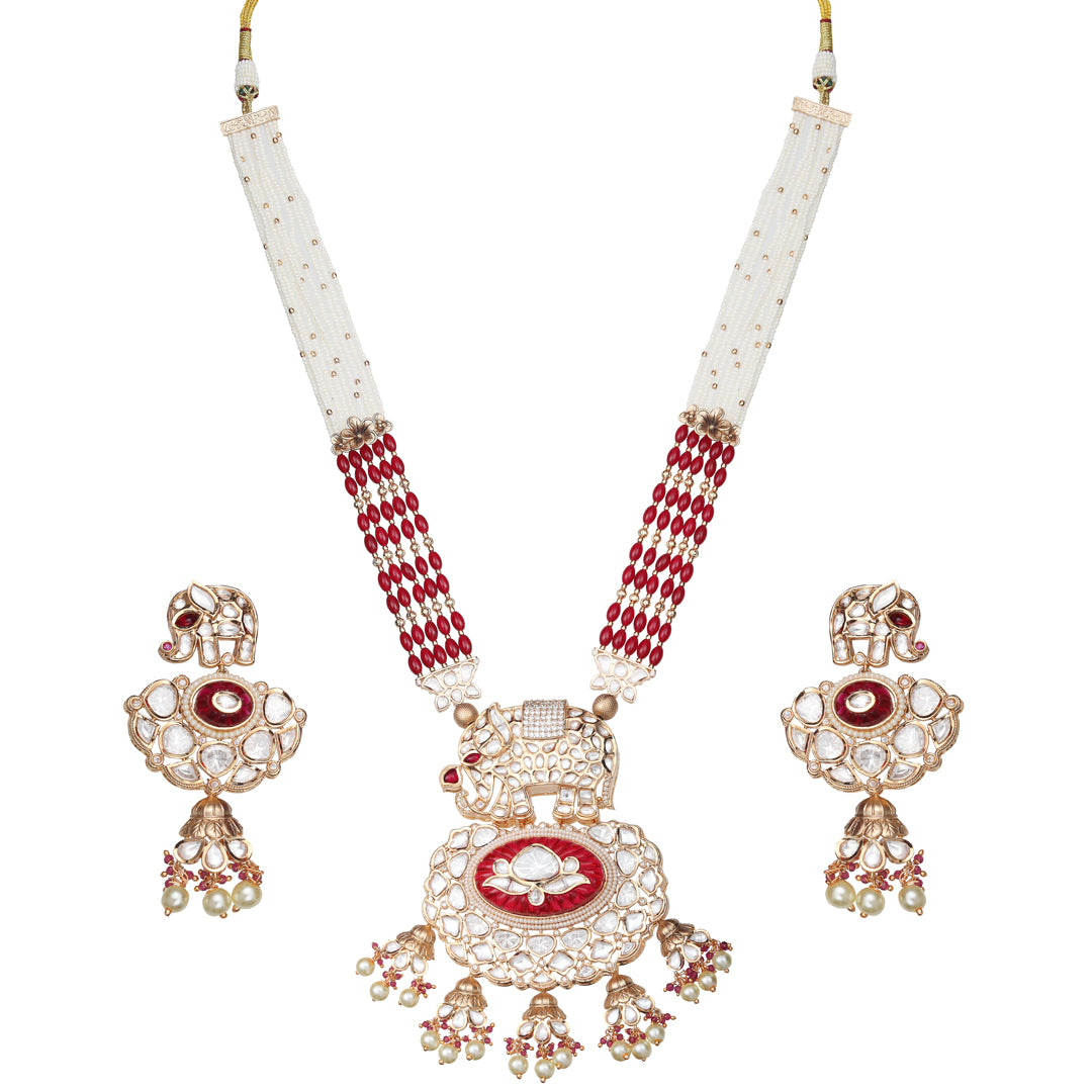 Kundan Polki Elephant Motif Mala Set