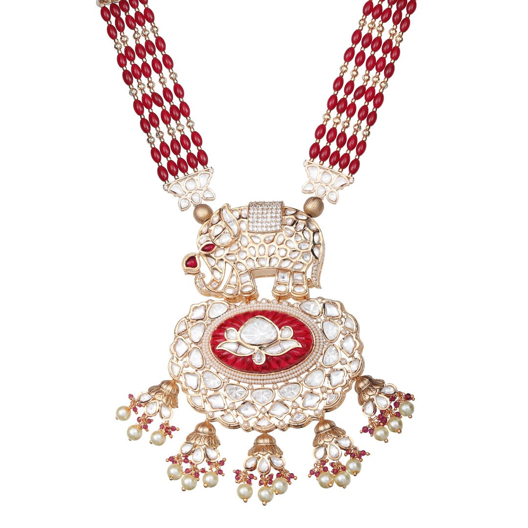 Kundan Polki Elephant Motif Mala Set