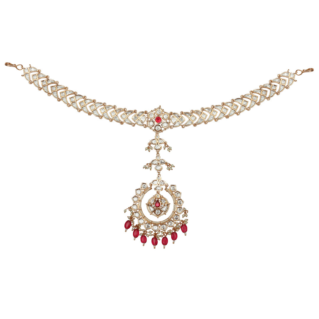 Red Kundan Polki Mathapatti