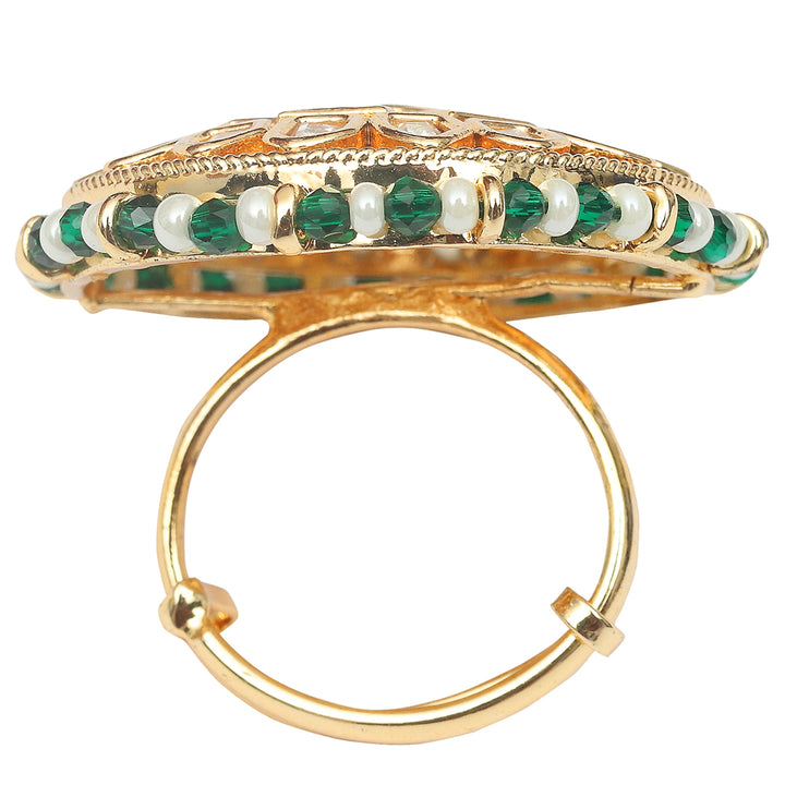 Gold Finished Kundan Polki Green Ring