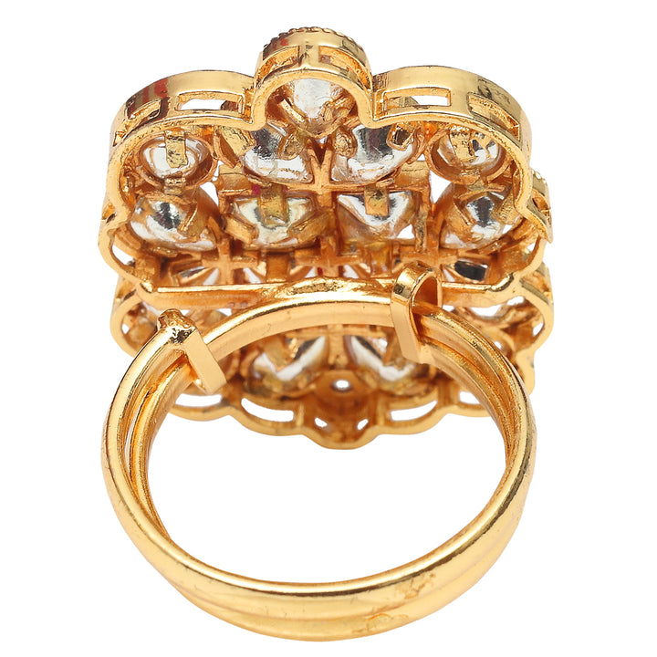 Gold Finished Red Kundan Polki Ring