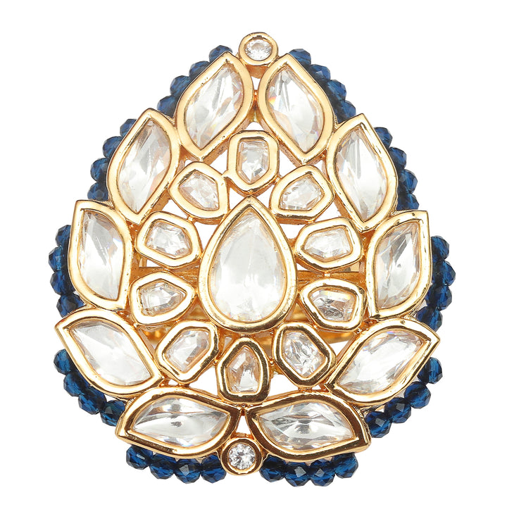 Gold Finished Kundan Polki Leaf Design Ring