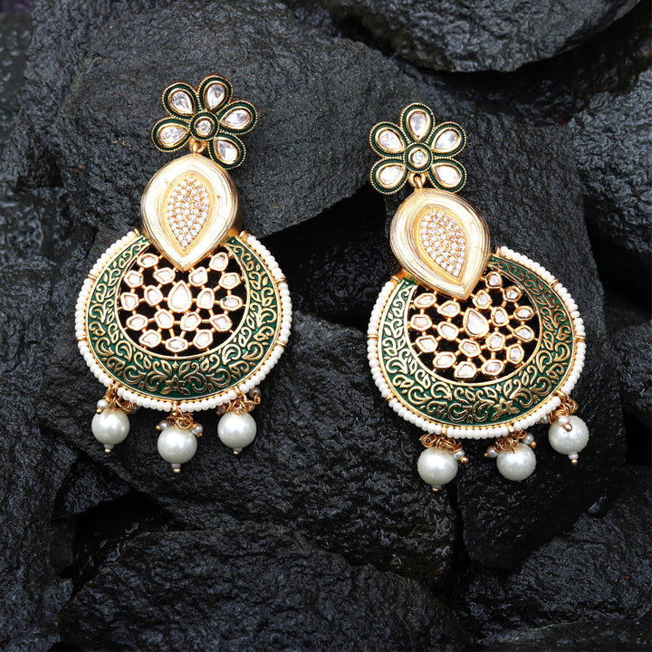 Green Kundan & Meenakari Danglers