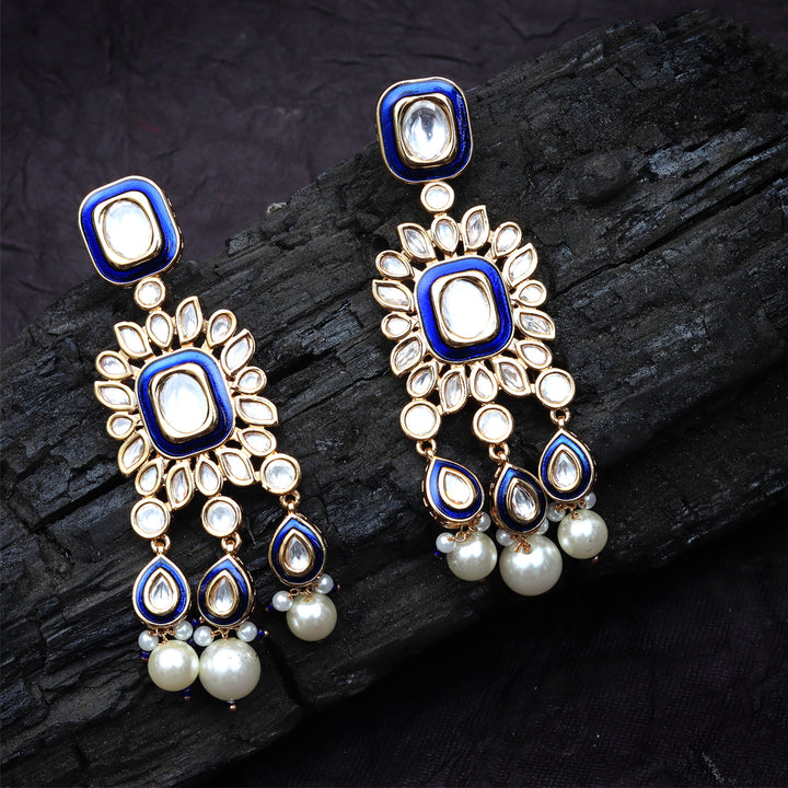 Blue Meenakari Kundan Danglers