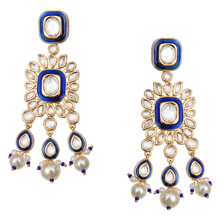 Blue Meenakari Kundan Danglers