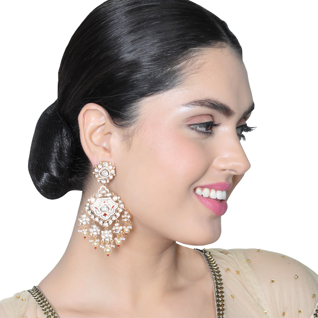 Gold finished Ivory & Pink Meenakari Kundan Danglers