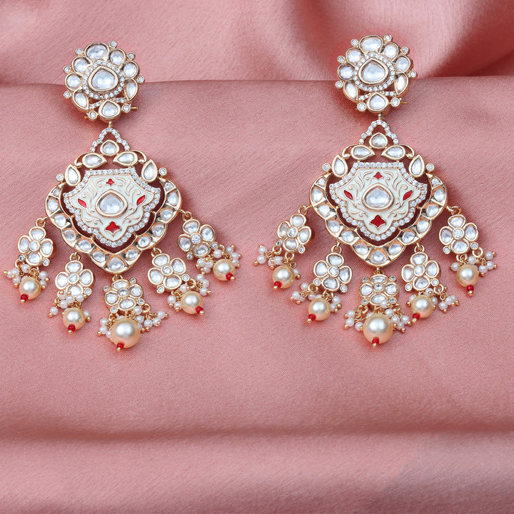 Gold finished Ivory & Pink Meenakari Kundan Danglers