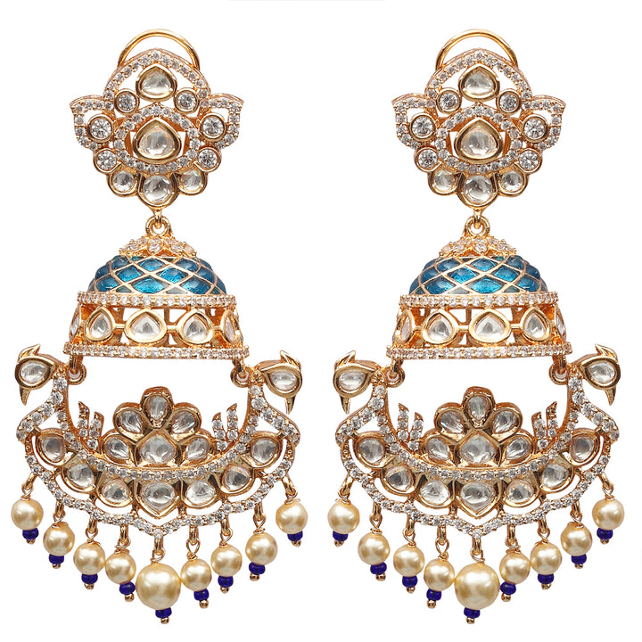 Royal Blue Meenakari Kundan Danglers with White beads