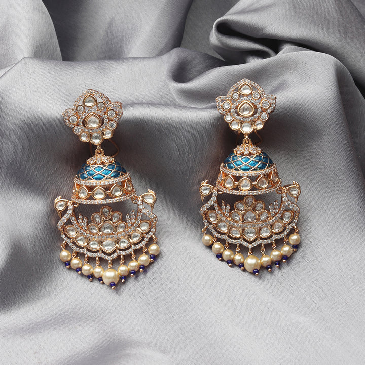 Royal Blue Meenakari Kundan Danglers with White beads