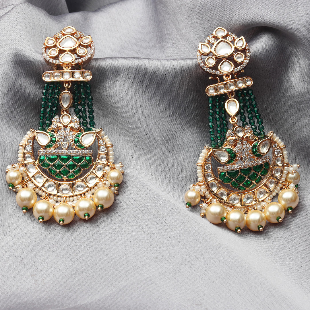 Red Meenakari Kundan Danglers with faux diamonds