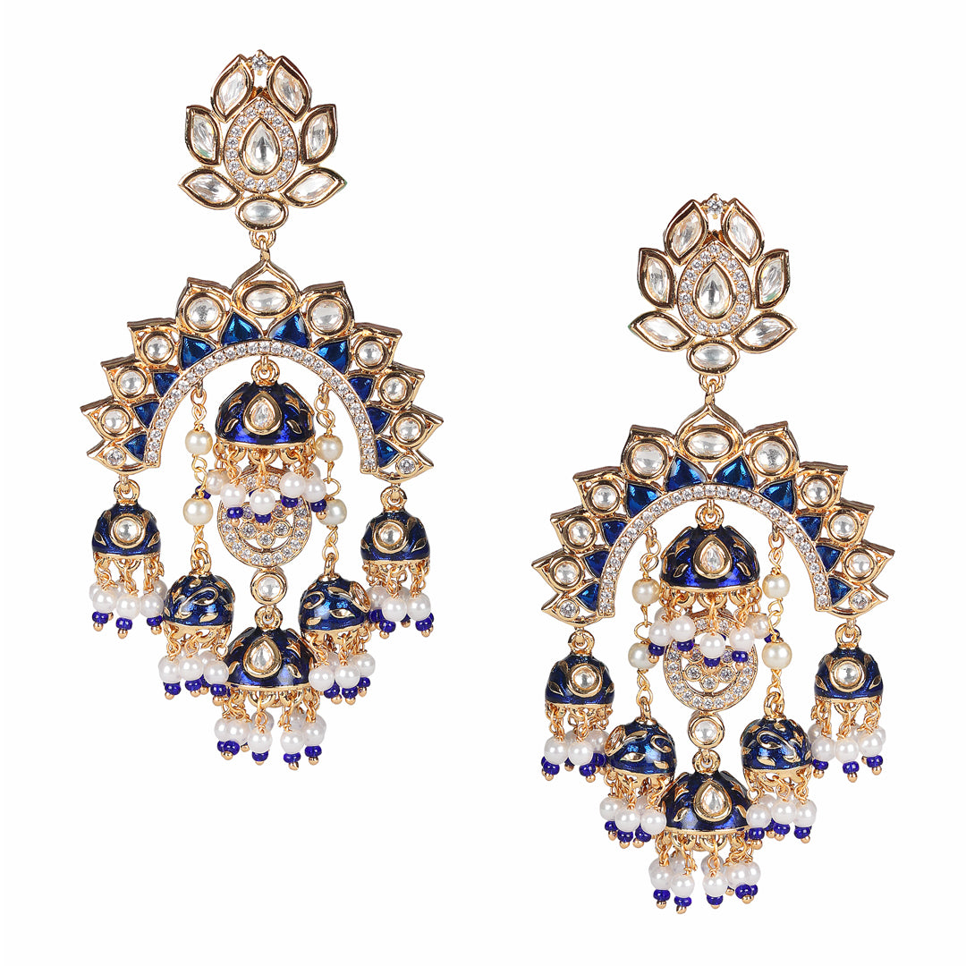 Gold Finish Blue Meenakari Kundan Chaandbaalis