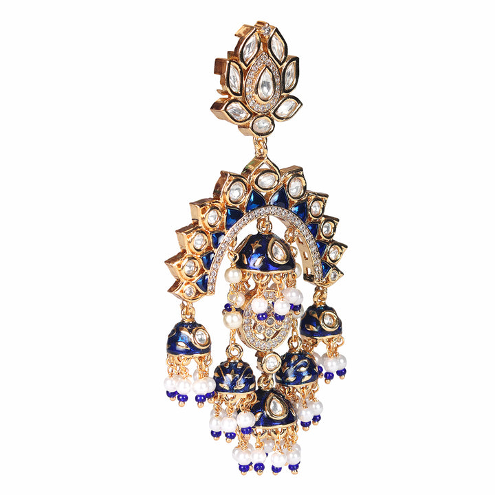 Gold Finish Blue Meenakari Kundan Chaandbaalis