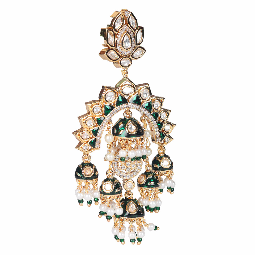 Gold Finish Green Meenakari Kundan Chaandbaalis