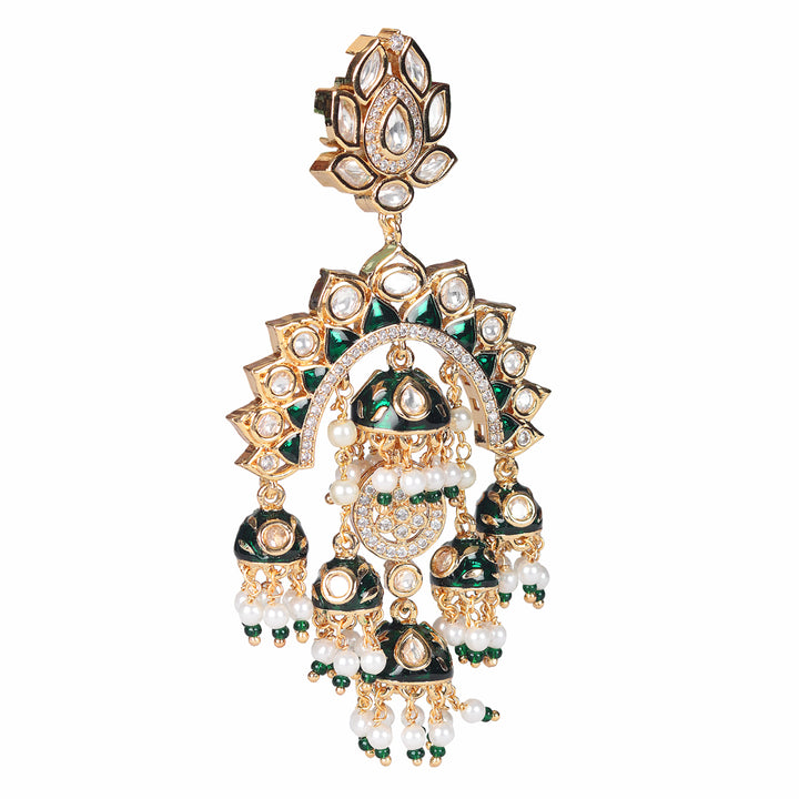 Gold Finish Green Meenakari Kundan Chaandbaalis