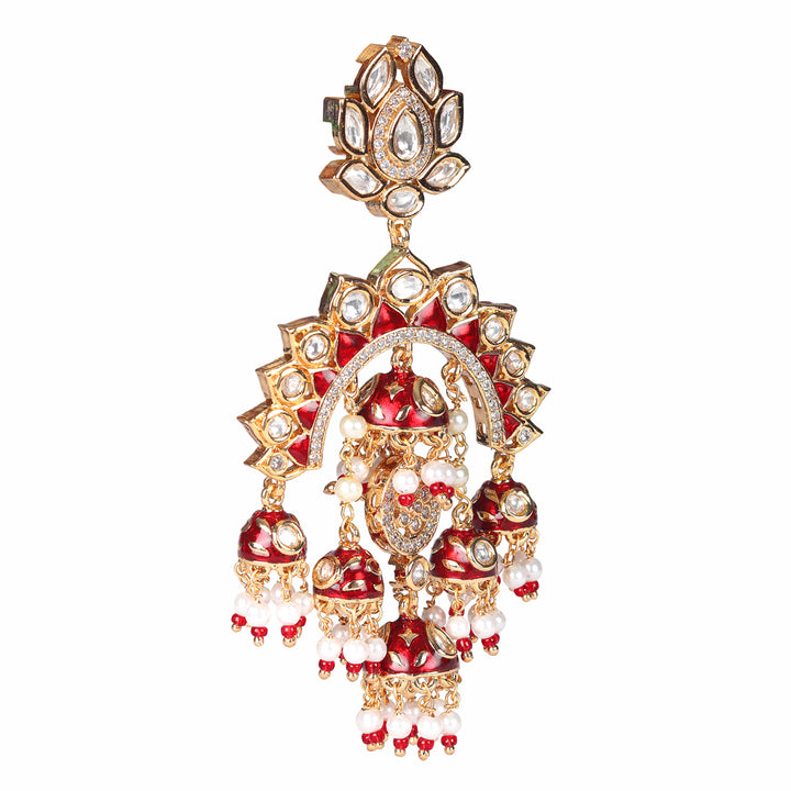 Gold Finish Red Meenakari Kundan Chaandbaalis