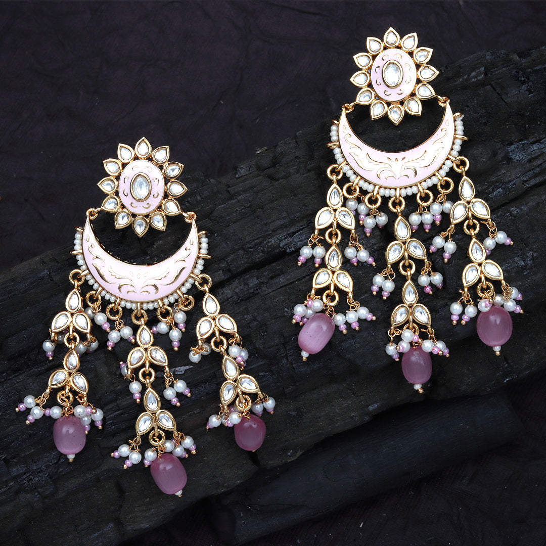 Gold Finish White Meenakari Chaandalis