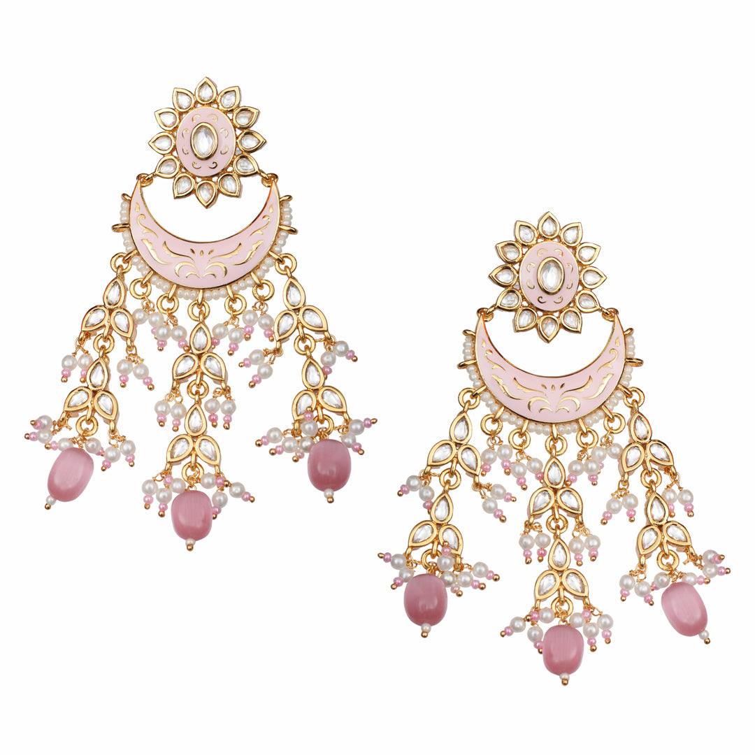 Gold Finish Pink Meenakari Chaandalis