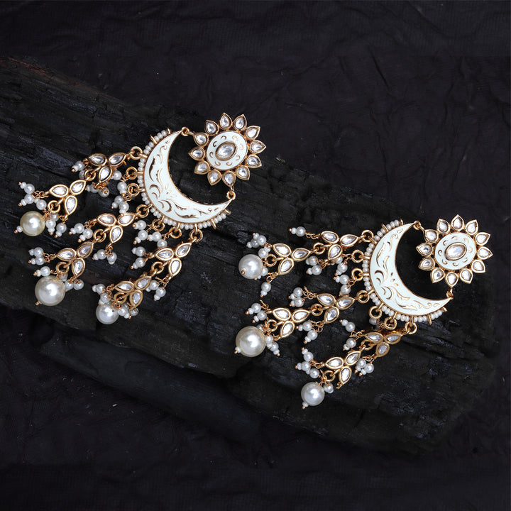 Gold Finish White Meenakari Chaandalis