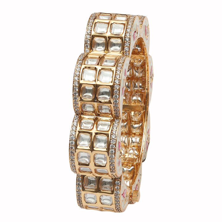 Gold Finished Square Cut Kundan Polki Kada