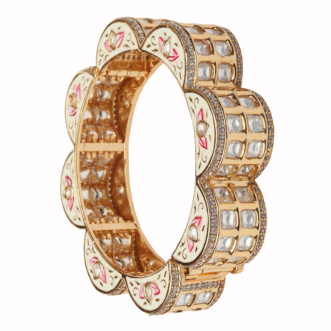 Gold Finished Square Cut Kundan Polki Kada