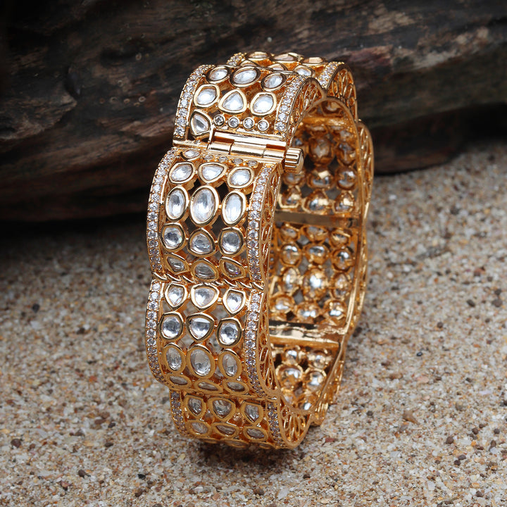 Gold finished Kundan Polki Filigree Kada