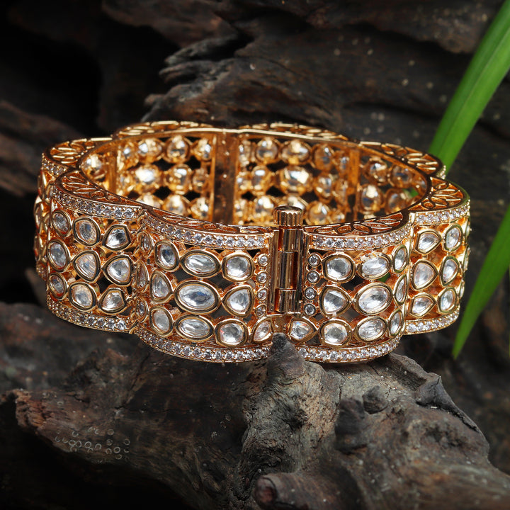 Gold finished Kundan Polki Filigree Kada