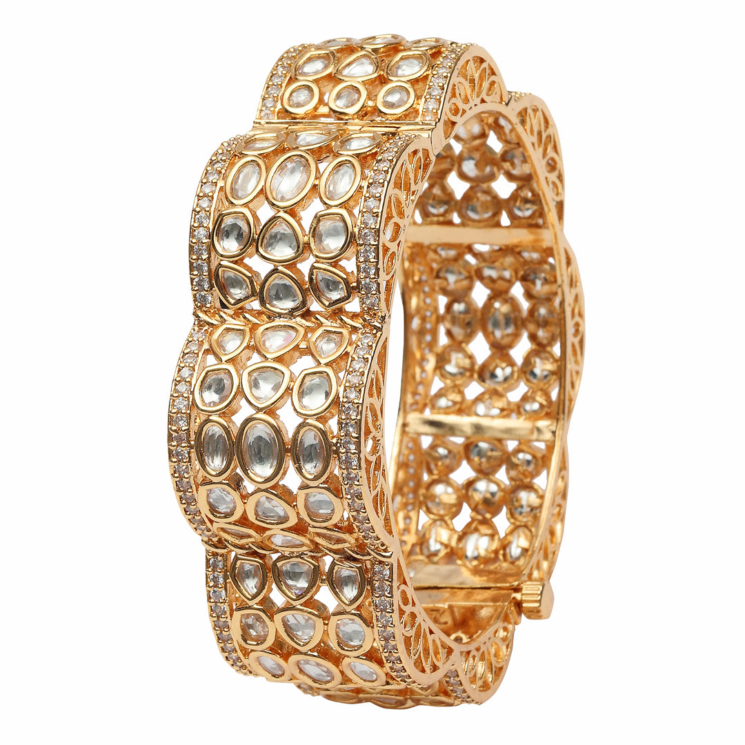 Gold finished Kundan Polki Filigree Kada