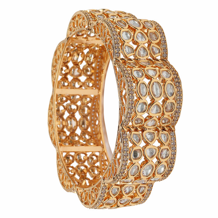 Gold finished Kundan Polki Filigree Kada